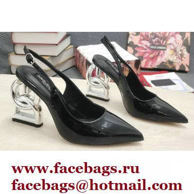 Dolce & Gabbana Heel 10.5cm Slingbacks Patent Black with DG Heel 2022